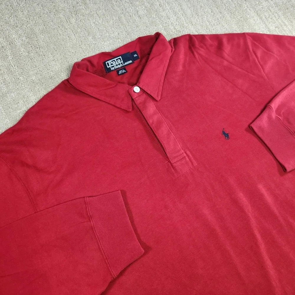 Vintage Polo Ralph Lauren Rugby Shirt Men XXL Red 90s Heavy‎ Cotton Blue Pony